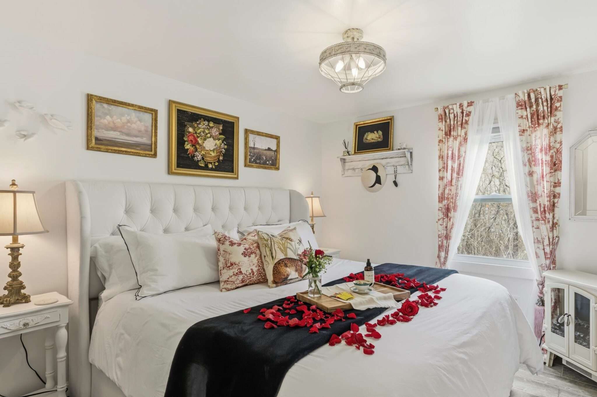 Romantic bedroom in a luxury vacation rental.