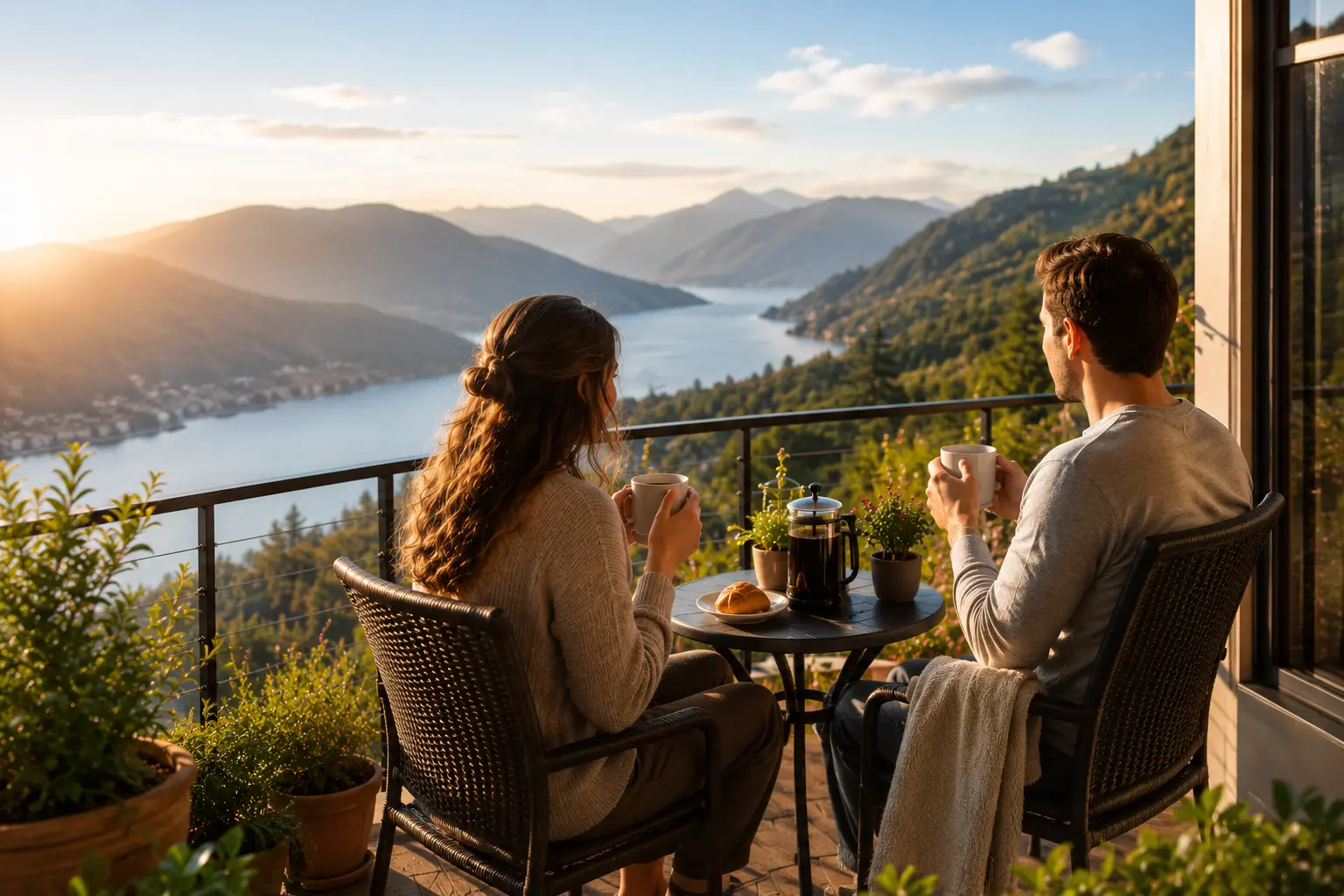 Couple enjoying scenic mountain views.